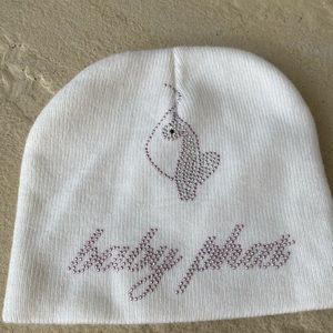 Baby Phat Women’s Beanie Hat White Pink Rhinestone